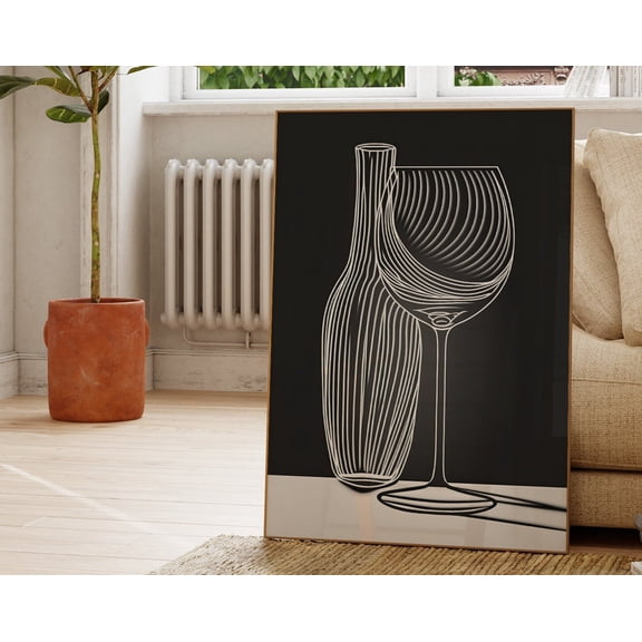 Elegant living room wall art Modern black and white poster Wine glass vase illustration Mi