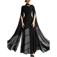 thumbnail image 1 of PAOLA RIBONI Elegant Long Sleeve Wedding Guest Dress in Classic Black, Modest 1pc Evening Gown with Cape Sleeve for Women, Perfect for Formal Occasions, 1 of 15
