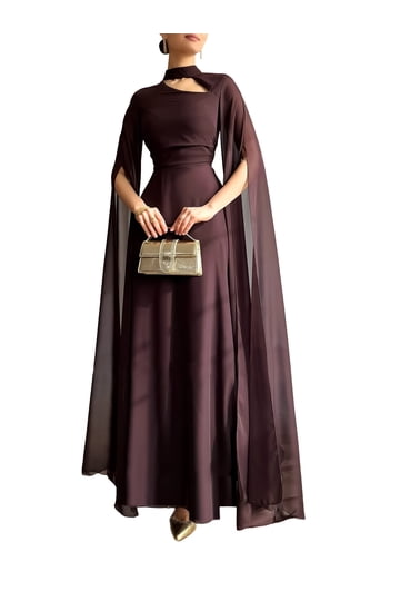 chinese dress ladies La Nuit Black High-Neck Long-Sleeve Maxi Dress With Cape  Club L London