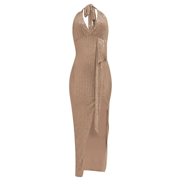 Elegant off-the-shoulder, deep V-back, sequins shimmering along the silhouette. A waist belt accentuates the graceful curves, capturing all eyes at the gala.,S,Rose Gold