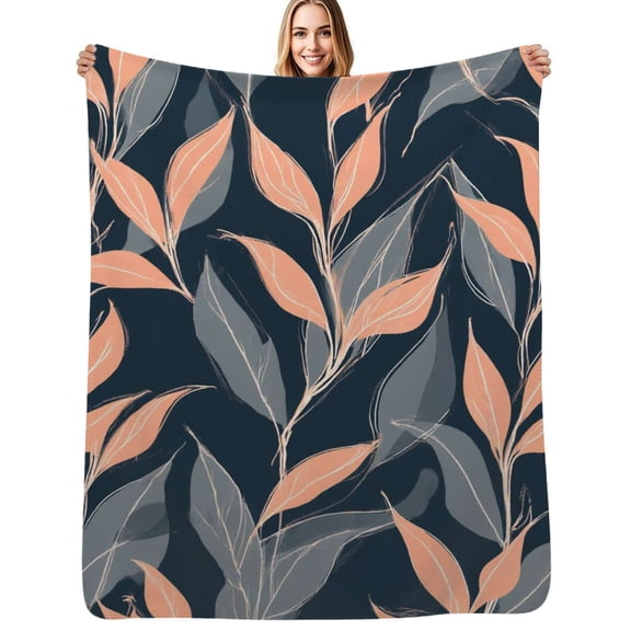 Elegant peach leaf pattern Flannel Blanket Warm Soft Bedding Throws Winter Camping Chair Sofa Bed