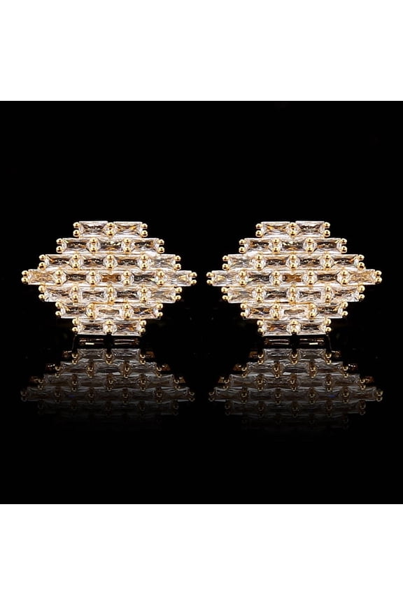 Elegant rhombus-shaped full-diamond zircon cufflinks for men's suits, French-style shirt cuffs, fashionable and unique.