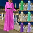 thumbnail image 1 of Elegant sequin jumpsuits for women With V Neck Long Sleeves Shirt Collar Wrap Waist Flared Sparkling Sequins Evening Party Wear Casual Outfit women's jumpsuits, rompers and overalls (Light Purple,S), 1 of 6