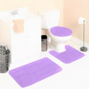 Elegant set for bathroom non slip bath mat 3pc super soft plush chenille #6 lilac color