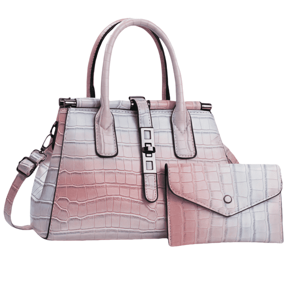 Women's Gradient Light Red High-Quality Leather Crocodile 2-Piece Set - Tote/Crossbody + Wallet, Waterproof, Soft & Fresh, Perfect for Spring & Summer