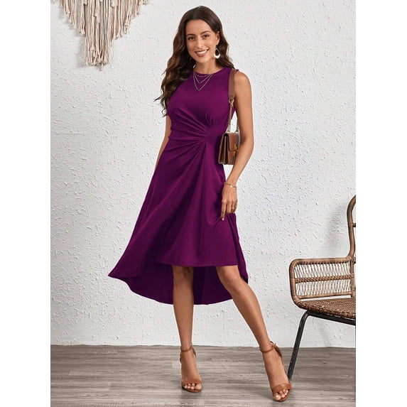 Elegant stylish sleeveless solid color A-line pleated dress