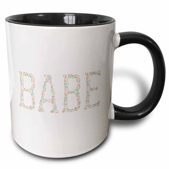 Elegant text Babe. Each letter made of flowers, pastel colors 11oz Two-Tone Black Mug mug-294039-4