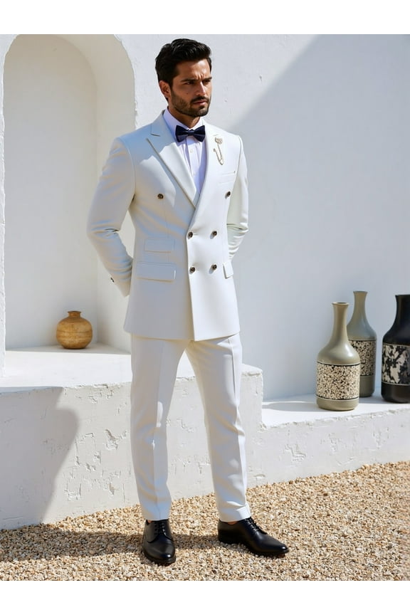 Elegant two-piece men's suit | Double breasted, Peak lapel, fashionable for weddings and parties