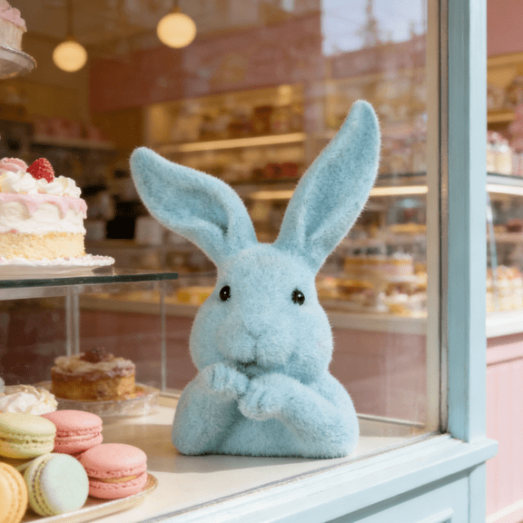 ElegantHaven Easter Bunny Decoration, Light Blue Flocked Bunny Figurine, Cute Easter Tabletop Shelf Decor, Easter Gift for Holiday Celebrations