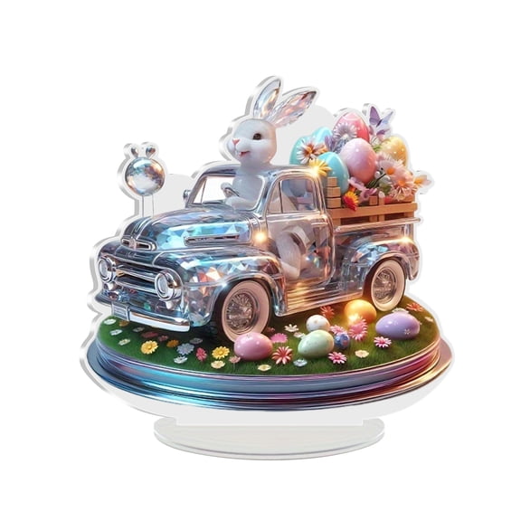 ElegantHaven Easter Decor Acrylic Bunny Iridescent Table Ornament, 2D Flat Easter Desktop Sign, Easter Decorations for Home Table Shelf Spring Party