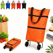 ElegantHaven Foldable Shopping Cart 2026 Portable Shopping Bag on Wheels | Reusable Waterproof Trolley Collapsible Grocery Shopping Tote Bag Cart with Wheels for Supermarket Laundry TravelOrange
