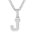 thumbnail image 1 of ElegantLetters Sterling Silver Moissanite Alphabet Pendant Necklace for Women, 3D VVS1 Lab-Grown Diamond Alternative, 3mm Franco Chain 33 Inch(Letter J), 1 of 7