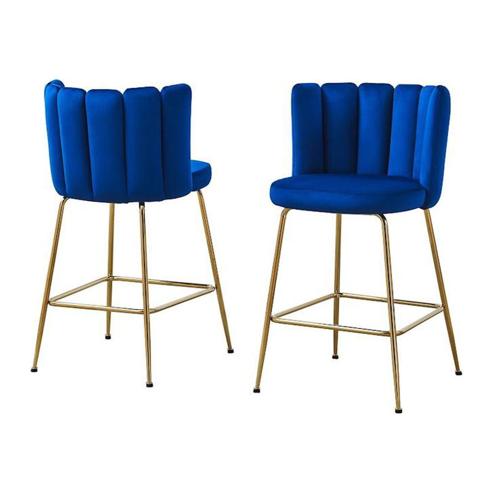 Elegante Blue Velvet Counter Height Stools (Set of 2)