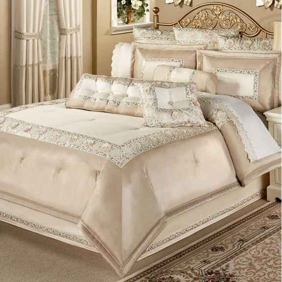 Elegante Faux Silk Luxury Sequined Comforter Set Light Cream Comforter Set Queen