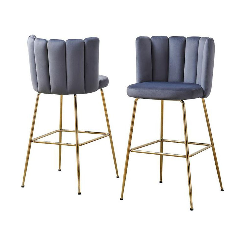 Image showcasing Elegante Gray Velvet Bar Stools (Set of 2) - Walmart.com
