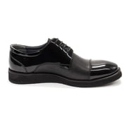Elegante Mens Anthony Cap Toe Leather Oxford Shoes, Polla Nero Vernice,7 M US