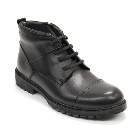 Elegante Men's Hakki Cap Toe Lace-up Ankle Boots, Black,9 M US