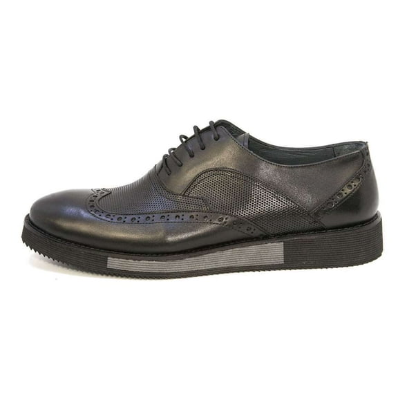 Elegante Men's Imola Perforated Leather Oxford Shoes, Black \ Gray,9.5 M US