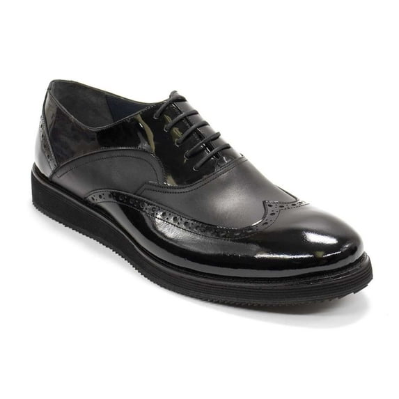 Elegante Men's Imola Perforated Leather Oxford Shoes, Roviano Vernice Nero,7 M US