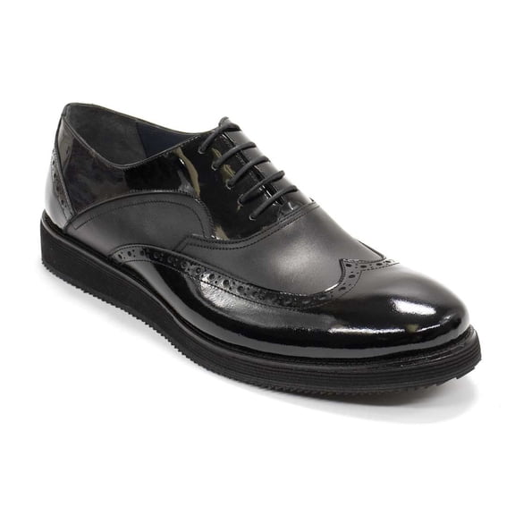 Elegante Men's Imola Perforated Leather Oxford Shoes, Roviano Vernice Nero,8 M US