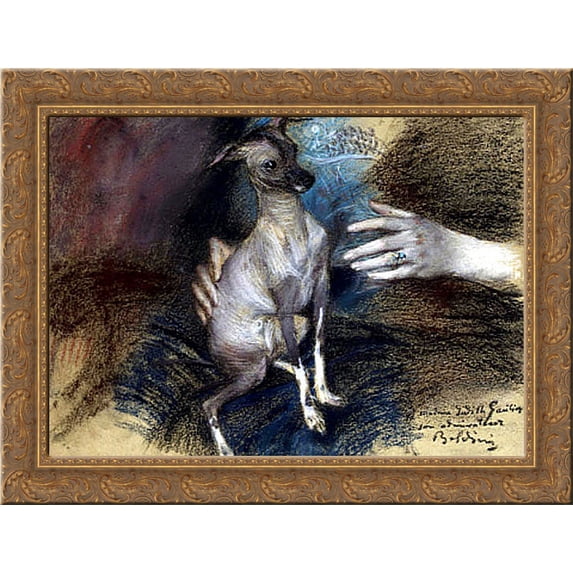 Elegante au chien 24x18 Gold Ornate Wood Framed Canvas Art by Giovanni Boldini