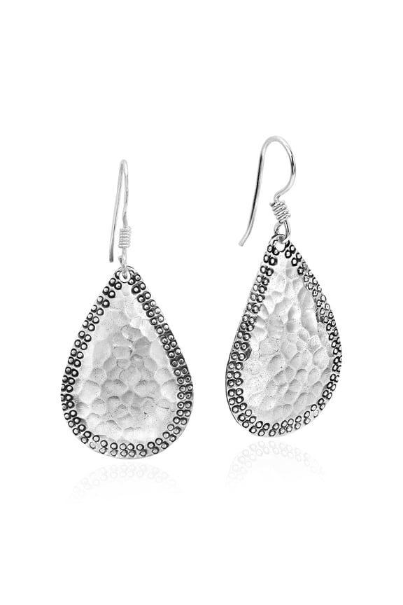 Elegantly Handcrafted and Hammered Teardrops Sterling Silver Dangle Earrings
