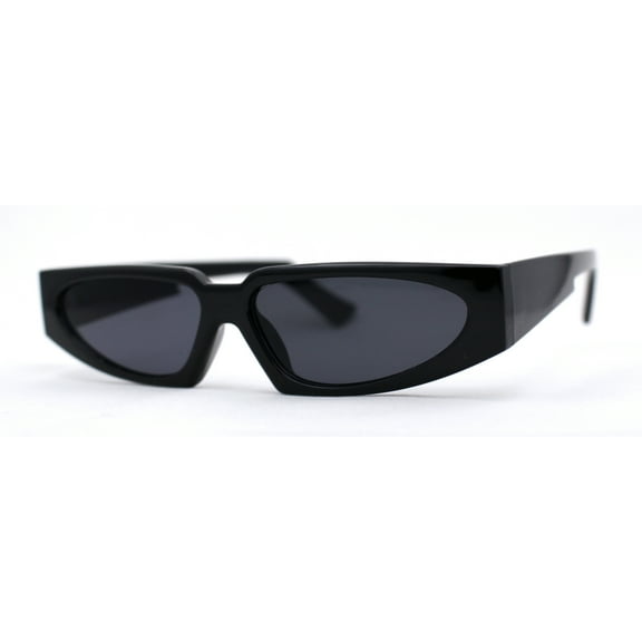 Elegantly Minimal Triangular Lens Narrow Rectangle Plastic Sunglasses All Black