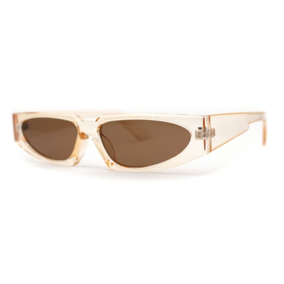 Elegantly Minimal Triangular Lens Narrow Rectangle Plastic Sunglasses Beige Brown