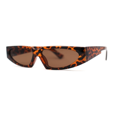 Elegantly Minimal Triangular Lens Narrow Rectangle Plastic Sunglasses Tortoise Brown