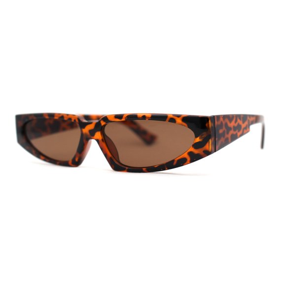 Elegantly Minimal Triangular Lens Narrow Rectangle Plastic Sunglasses Tortoise Brown