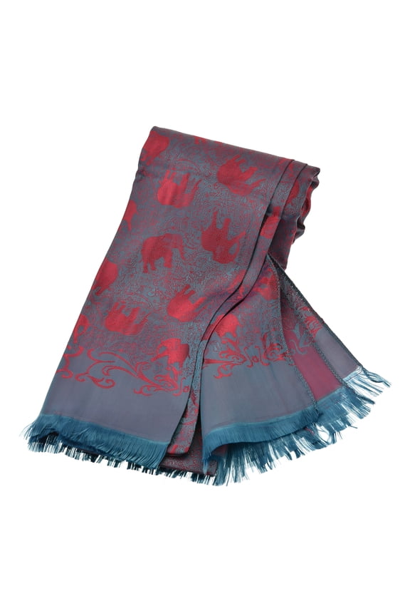 Elegantly Stunning Hand Woven Red and Blue Silk Elephant Scarf or Shawl