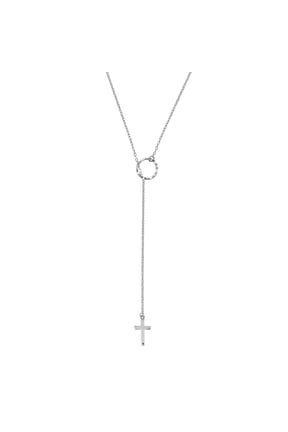 Elegantly Unique Cross Slide Through Sterling Silver Lariat Necklace