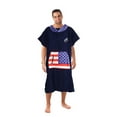 thumbnail image 1 of Elegantoss Blue Cotton Surf Beach Hooded Poncho with USA Flag Design Hood and Pocket, Changing Bath Robe Towel with Pocket (Adult XL), 1 of 6