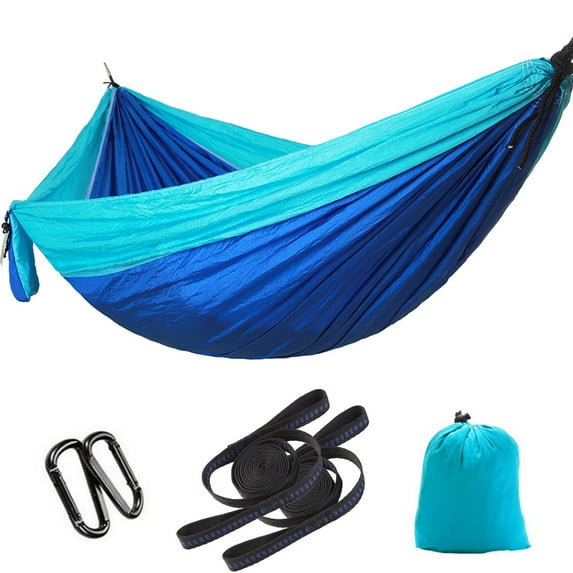 Elegantoss Camping Hammock Double Parachute Portable Including 2 Straps with Loops & Carbines? Best Heavy Duty Lightweight Nylon Parachute Hammock For Camping,Travel,Beach(Dark Blue/Sky Blue)