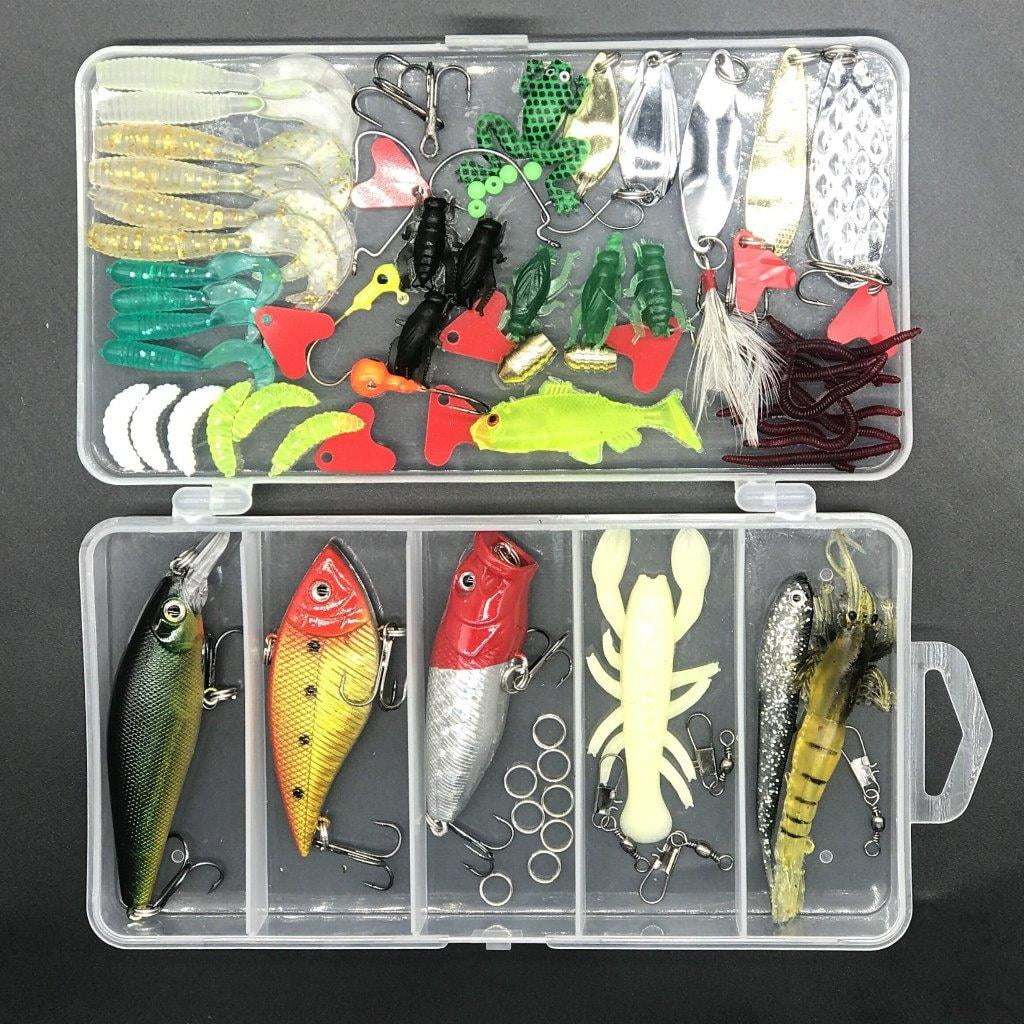TopConcept Fishing Lures Kit Set for Bass Trout SalmonTopwater Lures with  Free Tackle Box Included Spinnerbaits, Plastic Worms, Jigs, Topwater Lures