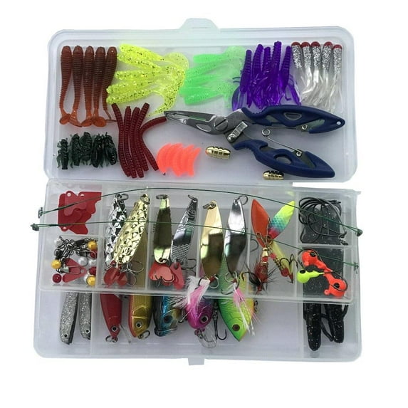 Elegantoss Fishing Lures Kit Set to Catch Bass, Trout, Salmon Including Crankbaits, Plastic Worms, Jigs, Spoon and Top Water Lures in a Plastic Box (109pcs)