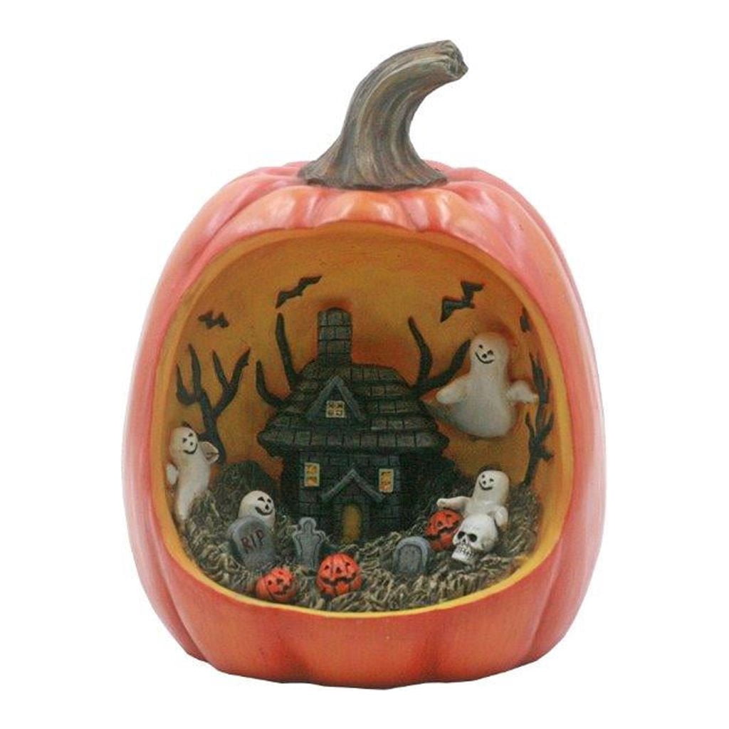 Elegantoss Halloween Pumpkin Carved with Haunted House, Ghost, Skull, Tombstone, Bat's Inside Pumpkin, Halloween Party, Home Décor
