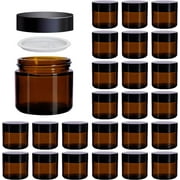 Eleganttime 2 Oz Amber Glass Jars with Bottle Cap Lids, 24 Pack Refillable Travel Bottles