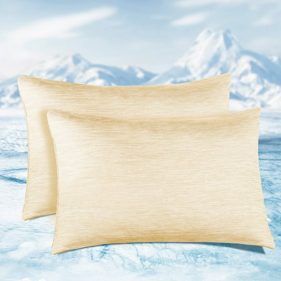 Elegear Cooling Pillowcases, Summer Pillowcase with Japanese Q-Max 0.55 Cooling Fiber, Double-Sided Design Queen Pillow Case with Hidden Zipper, 2 Pack, Beige