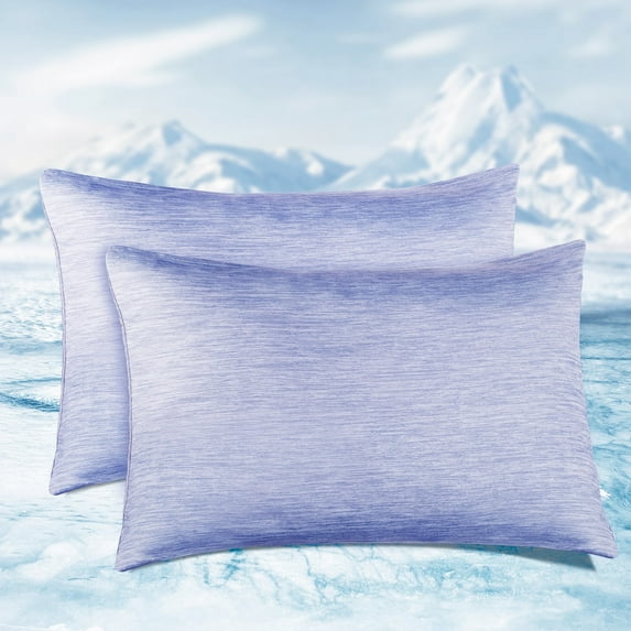 Elegear Cooling Pillowcases, Summer Pillowcase with Japanese Q-Max 0.55 Cooling Fiber, Double-Sided Design Standard Pillow Case with Hidden Zipper, 2 Pack, Blue