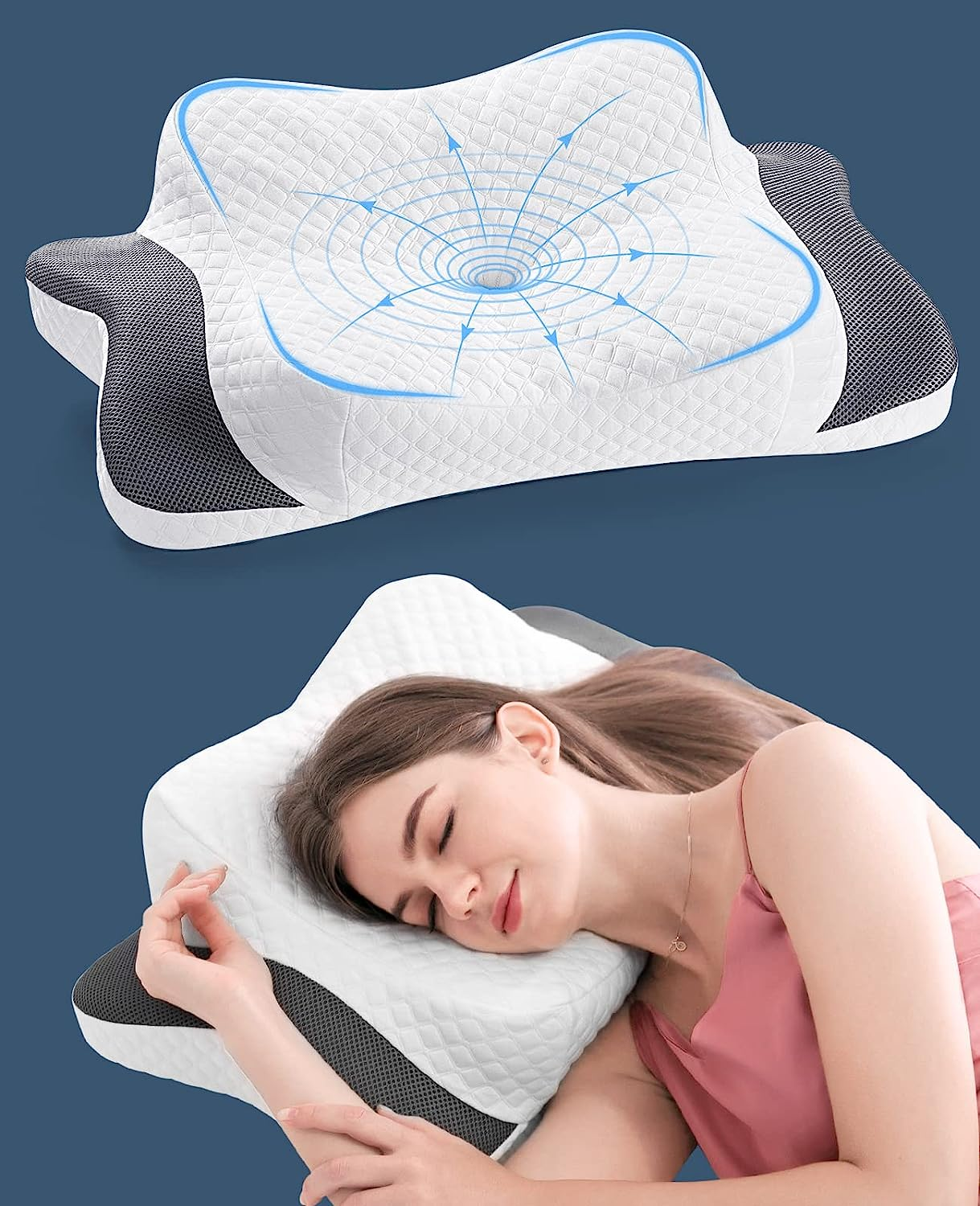 Remedy Blue Memory Foam Contour Bedroom Pillow