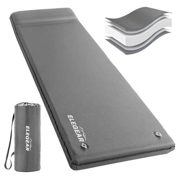 Elegear Self Inflating Sleeping Pad, 3.1" Ultra-Thick Memory Foam Camping Pad with Pillow Fast Inflating in 20s Insulated Camping Mattress Pad 4-Season Camp Sleeping Mat for Camping/Car/Tent
