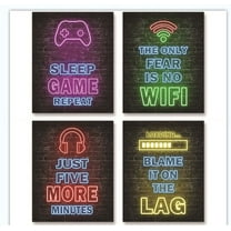 Elegend Neon Gaming Posters, Man Wall Art Gamer Decorations for Bedroom, 4Pcs Modern Colorful Framed Artwork Posters, Video Game Black Light Posters 8.27x11.81 Inch