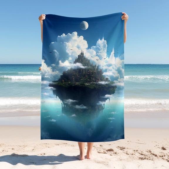 Elegent Beach Blanket ,Castle On Sea Island，Quick Drying Thick Soft Sand Proof Swimming Bath Travel Picnic Towel,Perfect for Swimming,Beach