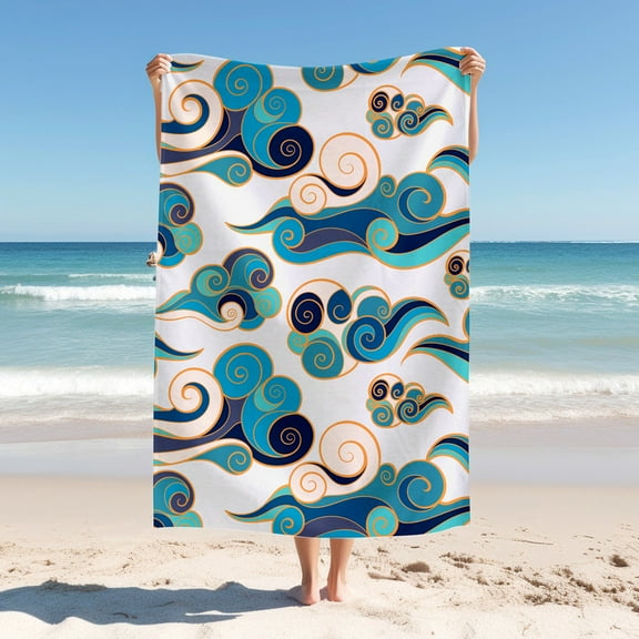 Elegent Beach Blanket ，Dunhuang Element Cloud Decoration Pattern，Quick Drying Thick Soft Sand Proof Swimming Bath Travel Picnic Towel