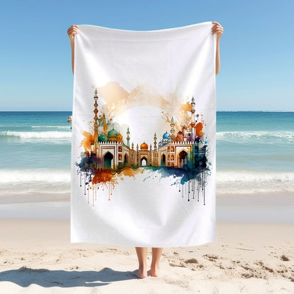 Elegent Beach Blanket ,Saudi Arabian Holy City Inspired Pattern,Quick Drying Thick Soft Sand Proof Swimming Bath Travel Picnic Towel