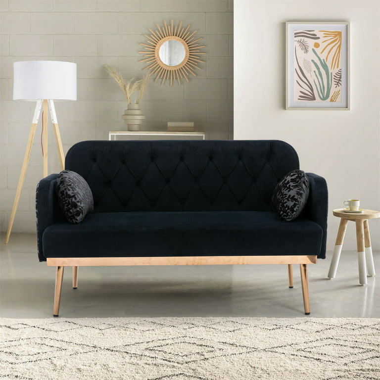 Linen Fabric Loveseat High Resilience Sofa Couch with 2 Bolster