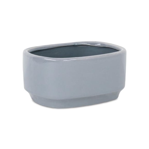 Elegora Large Gray Curved Rectangular Ceramic Pot - Glossy Finish