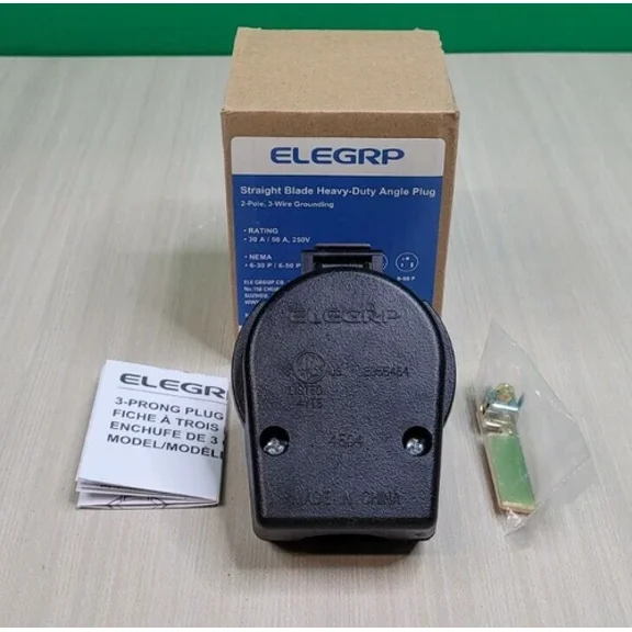 Elegrip Grounded Straight Blade Angle Plug Black 30/50 Amp 250V 4504