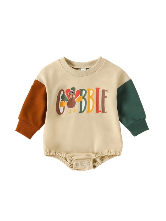 Baby Boys Thanksgiving Turkey Romper Long Sleeve Sweatshirt Bodysuit Fall Clothes